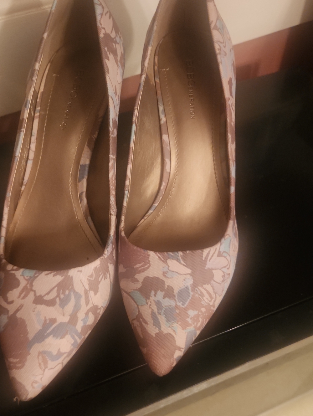 BCBGeneration Floral Pointed-Toe Pumps in Blush Pink and Light Blue